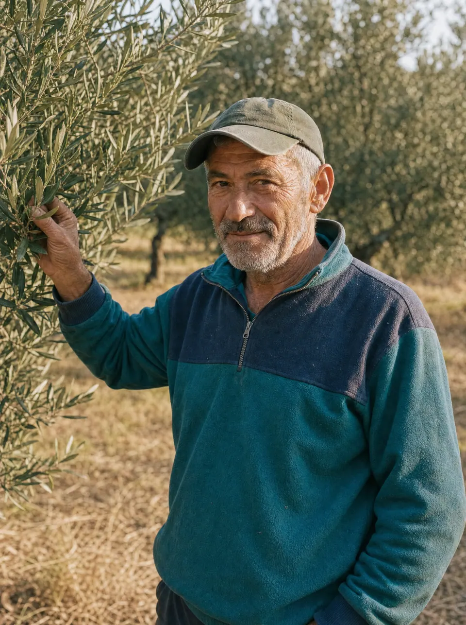 Ettore Martelli, second-generation olive farmer, among his olive trees